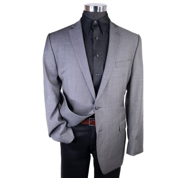 Calvin Klein SLIM Fit 42L Gray Sport Coat Suit Blazer Jacket Solid Sz Two Button - Picture 2 of 14
